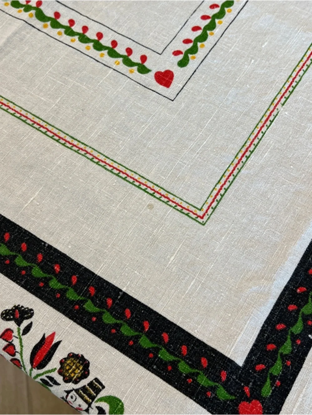 Vintage Pennsylvania Dutch Folk Art Card Tablecloth 48x48 Linen